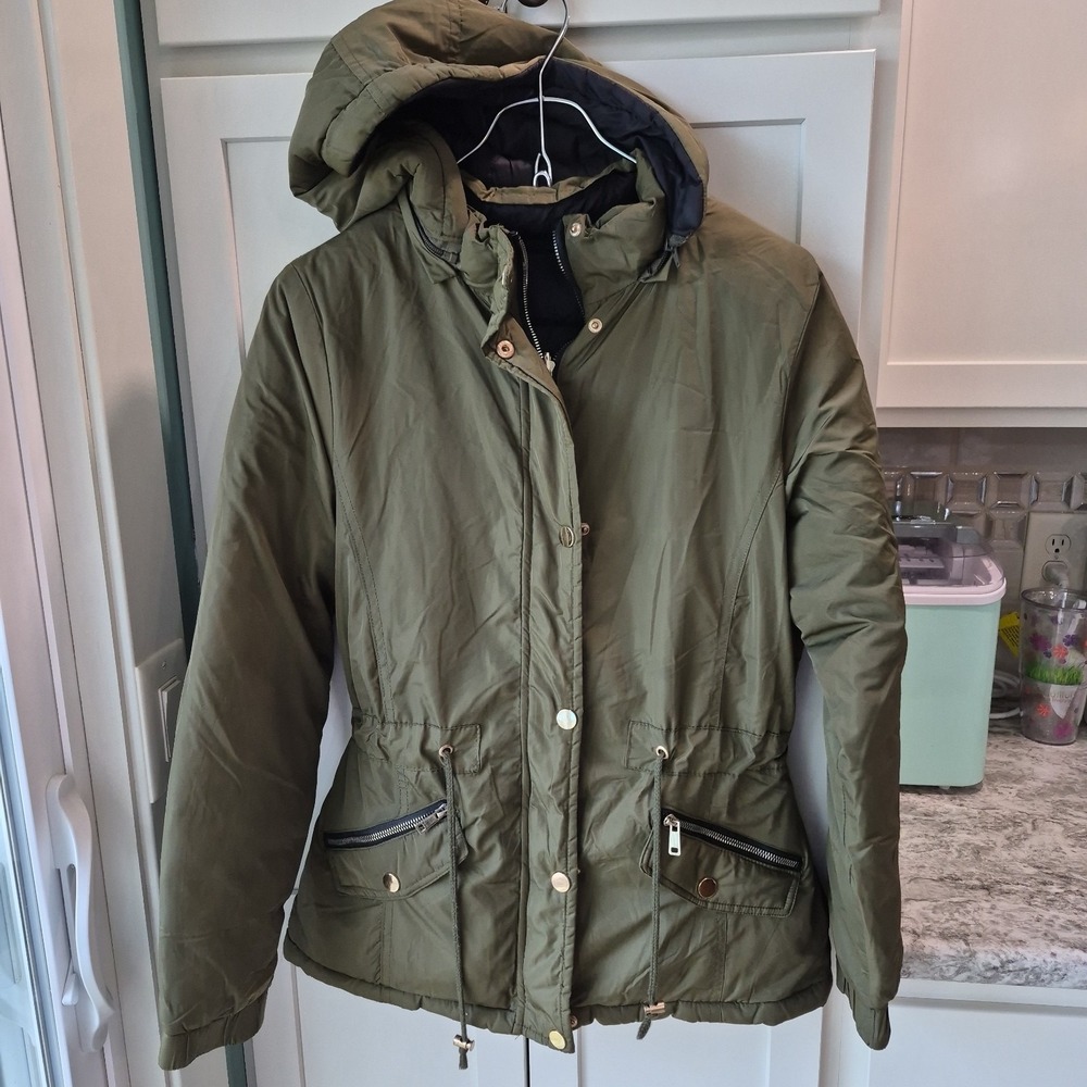 Snobbish Collection Jacket Women's Medium Puffer Reversible Green Black Hood